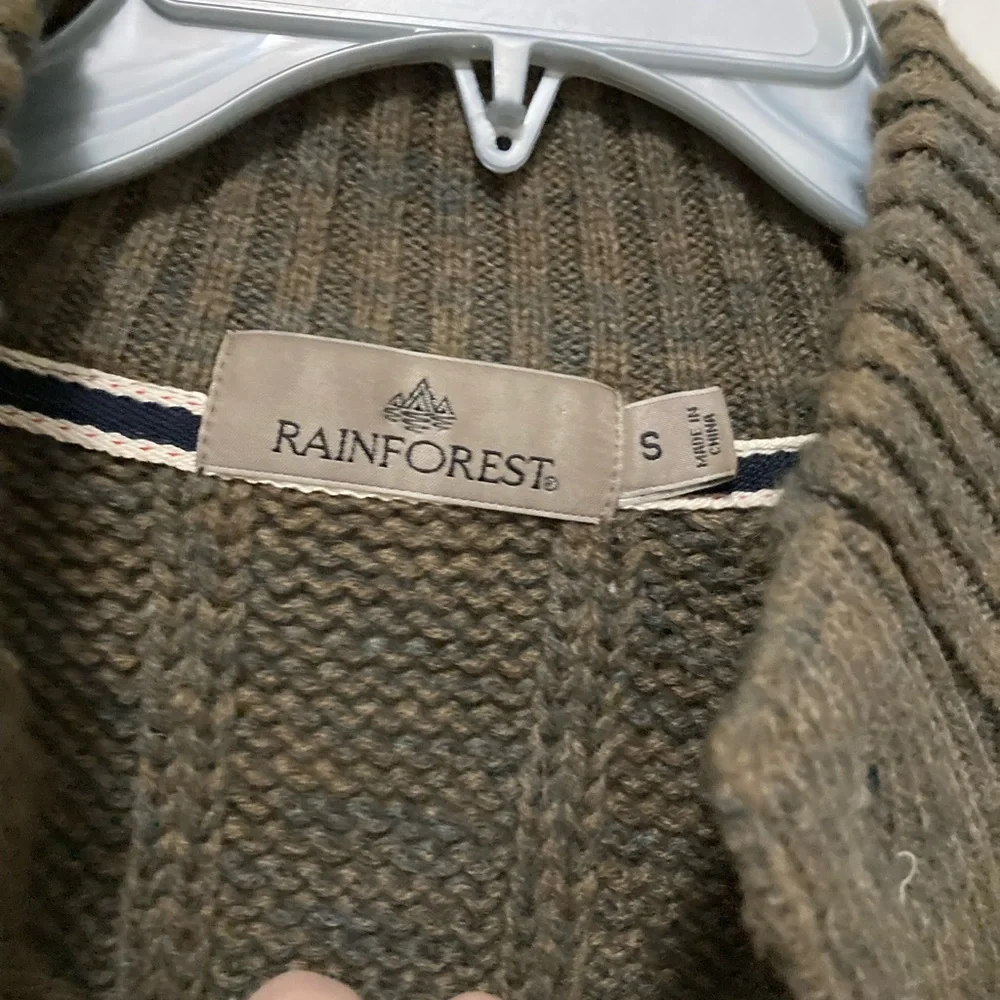 *Rainforest Khaki Green Mock Neck Cable Knit Wool Blend Small Henley Sweater #PW